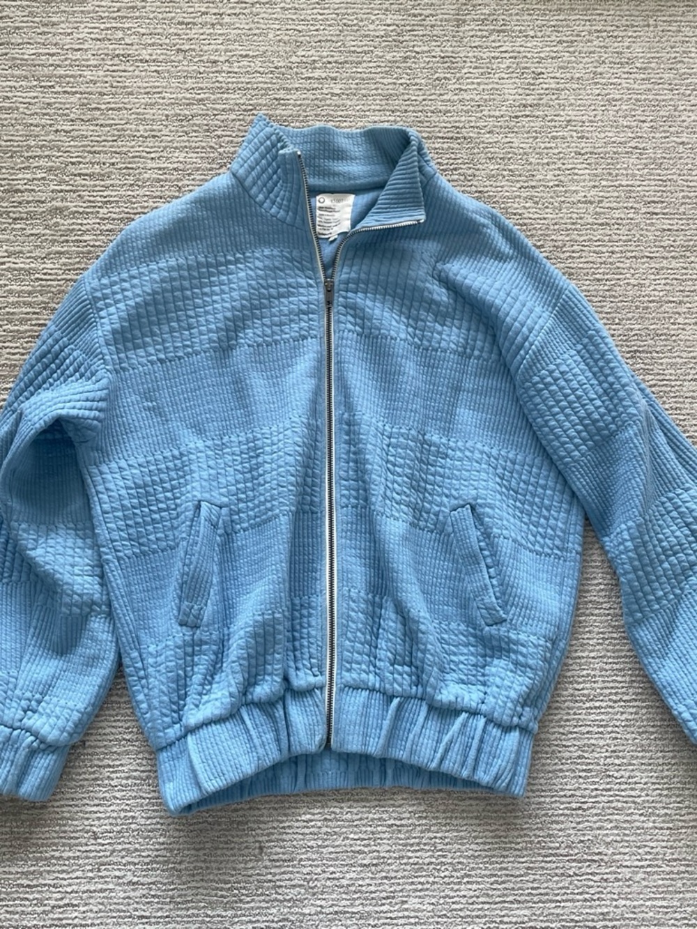 Men's Zip-Up Quilted Knit Sweater Jacket - Light Blue
